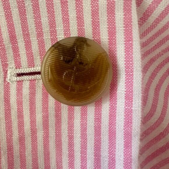 Talbots Aberdeen Linen Blend Blazer Pink White Striped Size 16W Office Coastal - Picture 7 of 9